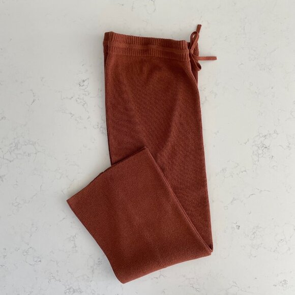 Theory Boucle Knit Cotton Poly Blend Hi Waist Wide Leg Pant Rust Caramel S NWOT - Picture 2 of 9